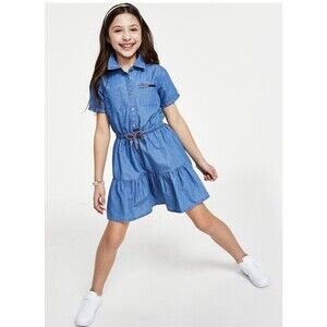 Tommy Hilfiger 100% Cotton Denim Chambray Tiered Shirtdress Girl's Size XL 16